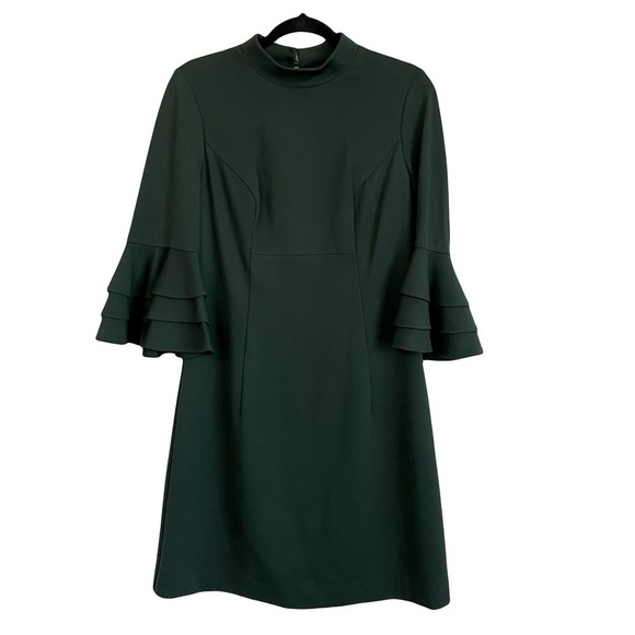 TRINA TURK Womens Dylan Ponte Ruffle Bell Sleeve Dress Emerald Green Size 8 - Picture 1 of 11